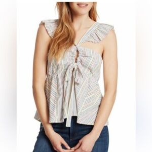 Ella 2 way Multicolored Stripe Carol Ruffle Sleeve Women's Sz. Large EUC